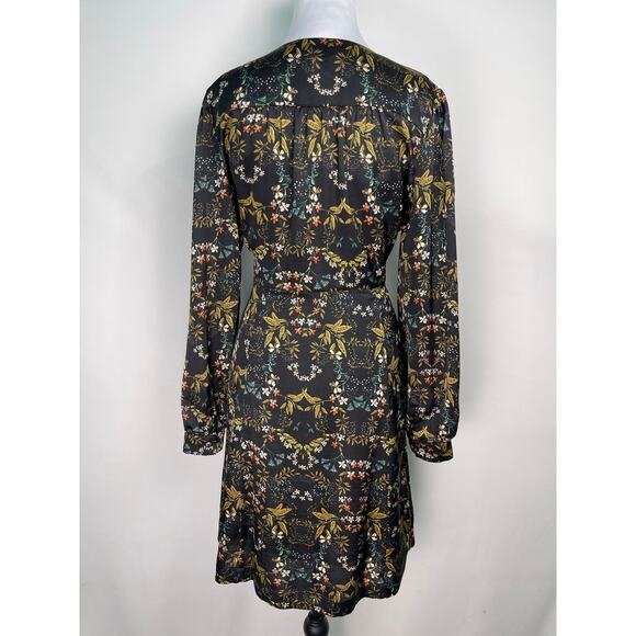Mo:Vint Black Floral Long Sleeve Dress Size Medium Elegant & Feminine - Picture 3 of 10